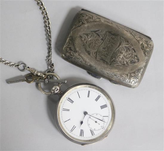 A silver pocket watch and a silver cigarette case.